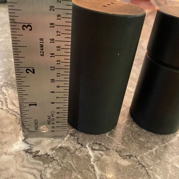 Vintage Danish Modern Salt Shaker and Pepper Grinder Black Wood Cylinders - Picture 8 of 11